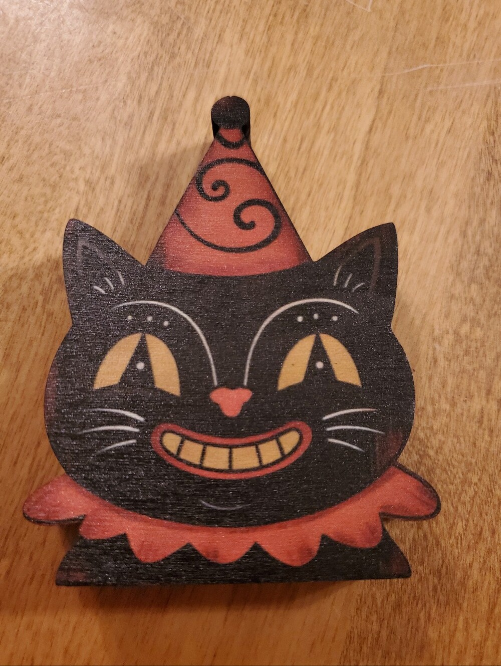 Vintage Halloween Decor Retro Wooden Block for Shelf Black Cat 4"